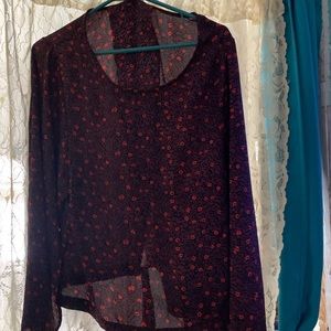 Maroon and orange flowers sheer blouse top size M